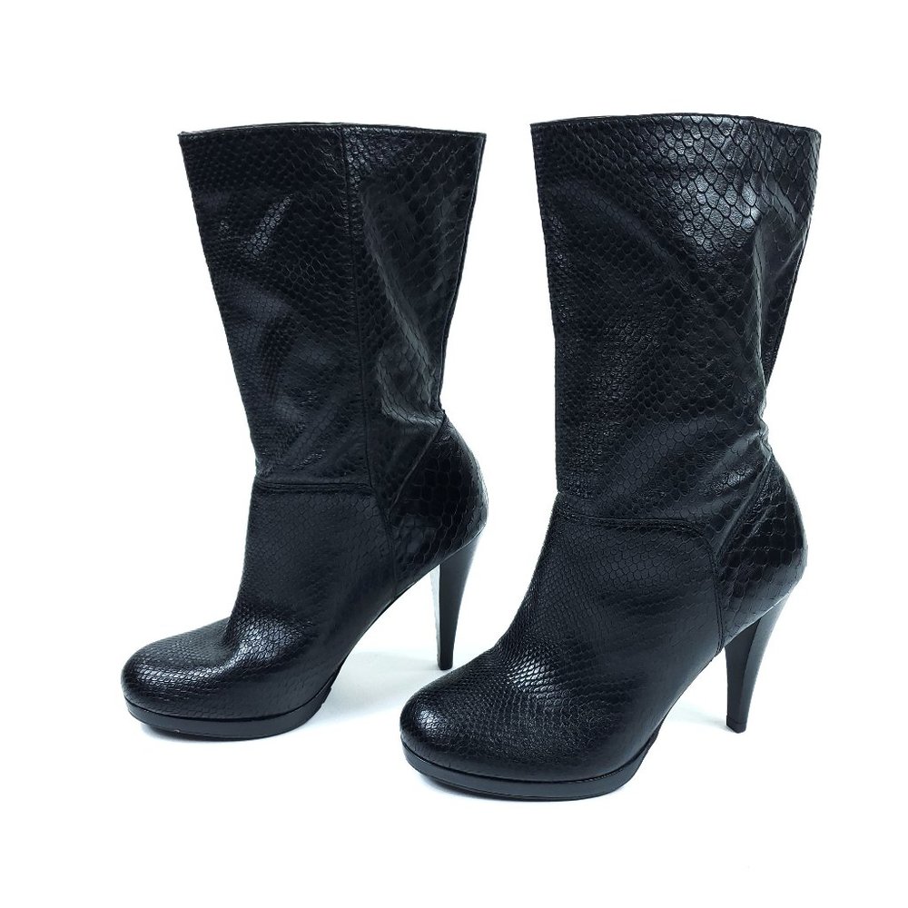 Cole Haan Black Leather Snakeskin Kennedy Boots